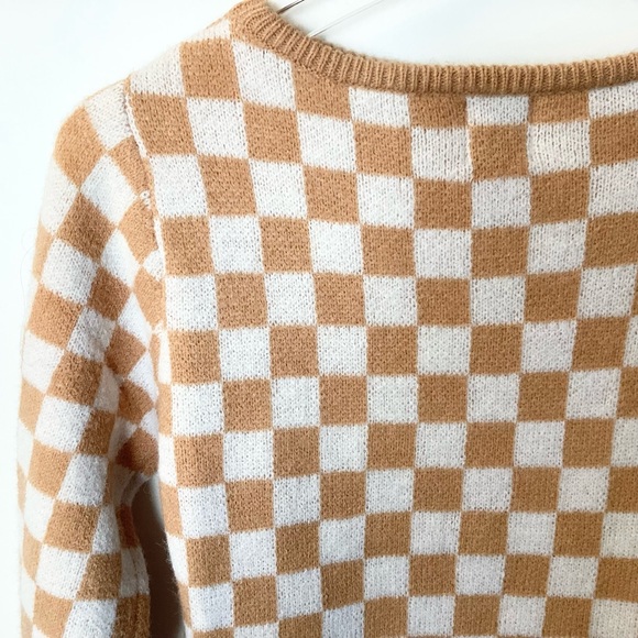 Princess Polly Checkerboard Sweater Dress with Front Cutout - Tan/White - M/L - Picture 5 of 7